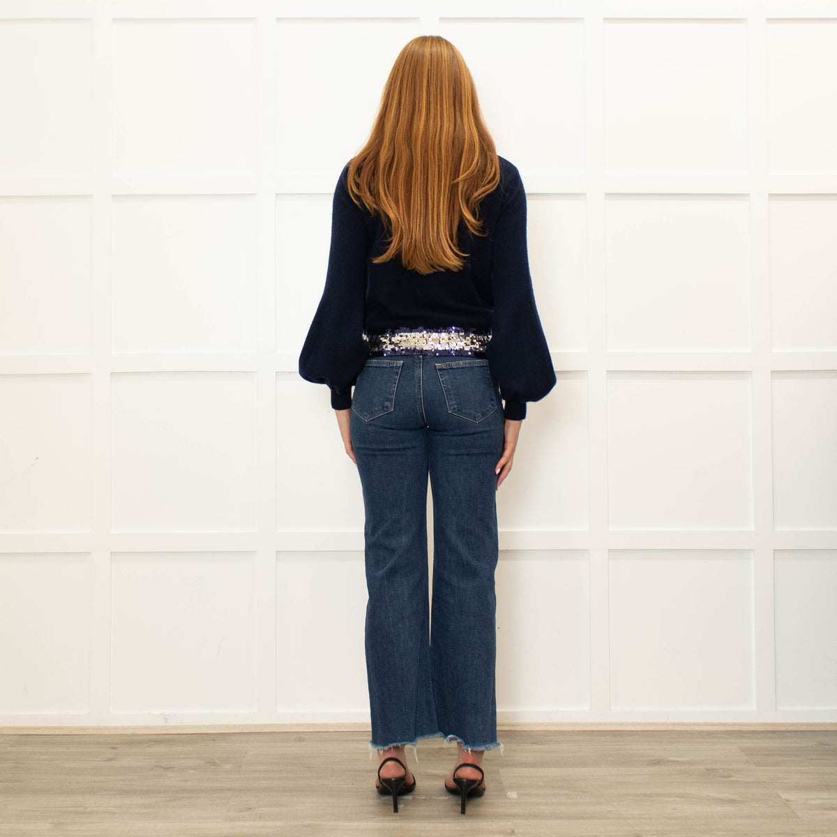 Wyse Navy Cashmere Blend Sequinned Trim Cardigan