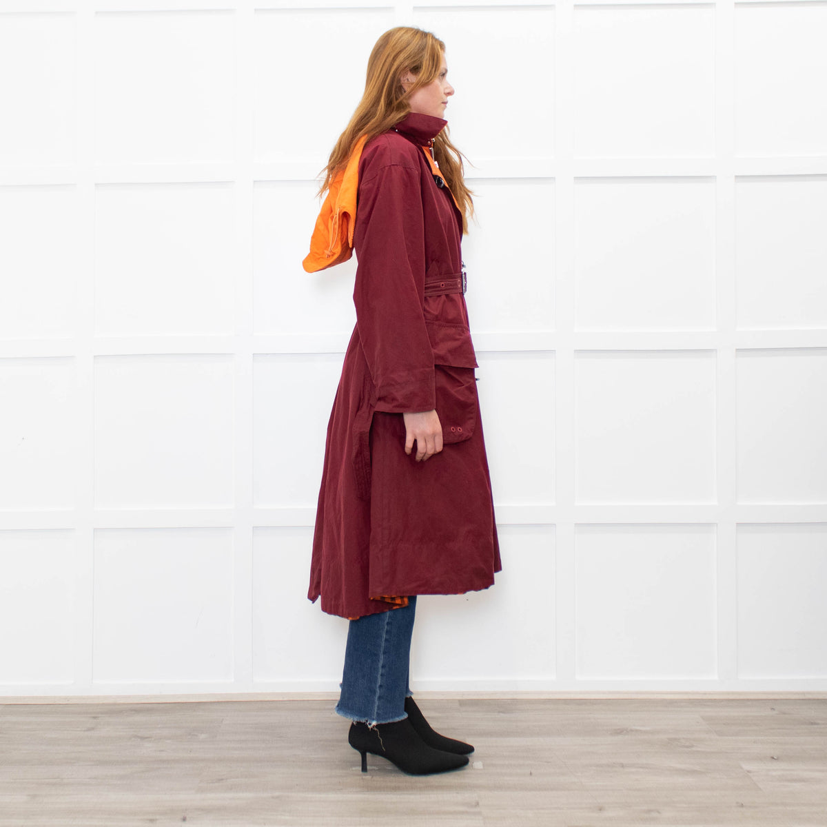 Barbour X Roksanda Burgundy and Orange Waxed Evengia Coat