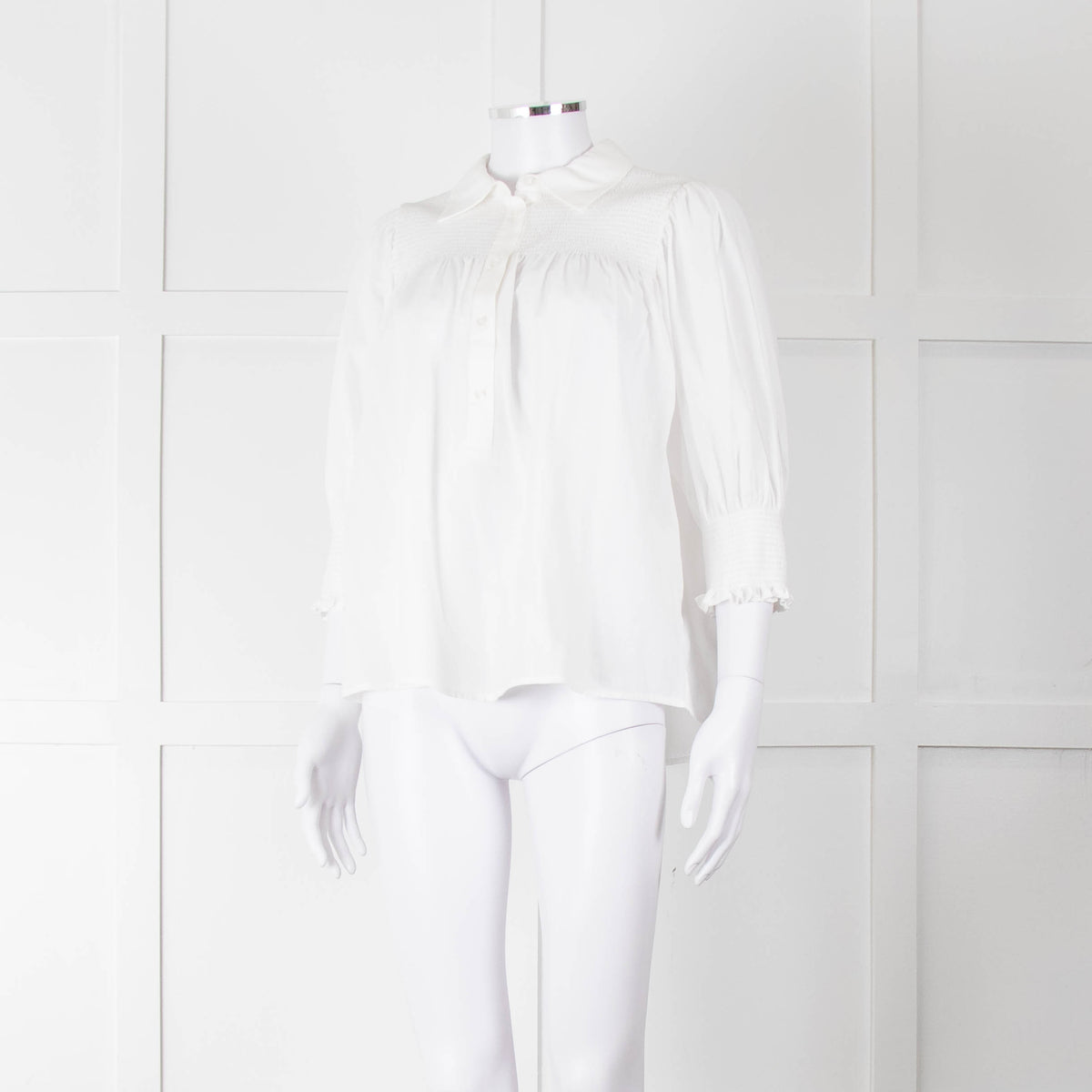 Munthe White Smocked Short Sleeve Top