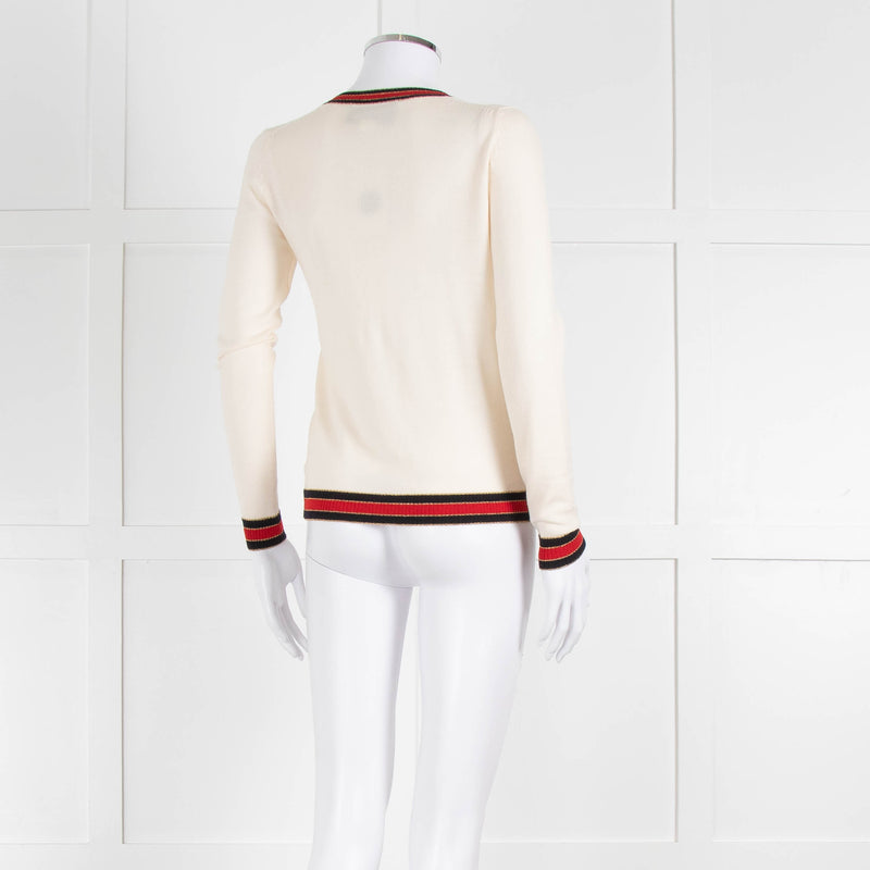 Gucci Cream Wool Knit Top With Red Trim