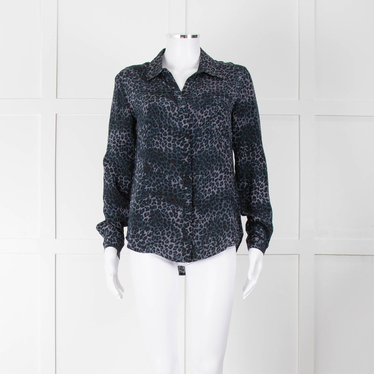 Iris Blue Black Animal Print Silk Shirt