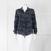 Iris Blue Black Animal Print Silk Shirt
