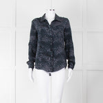 Iris Blue Black Animal Print Silk Shirt