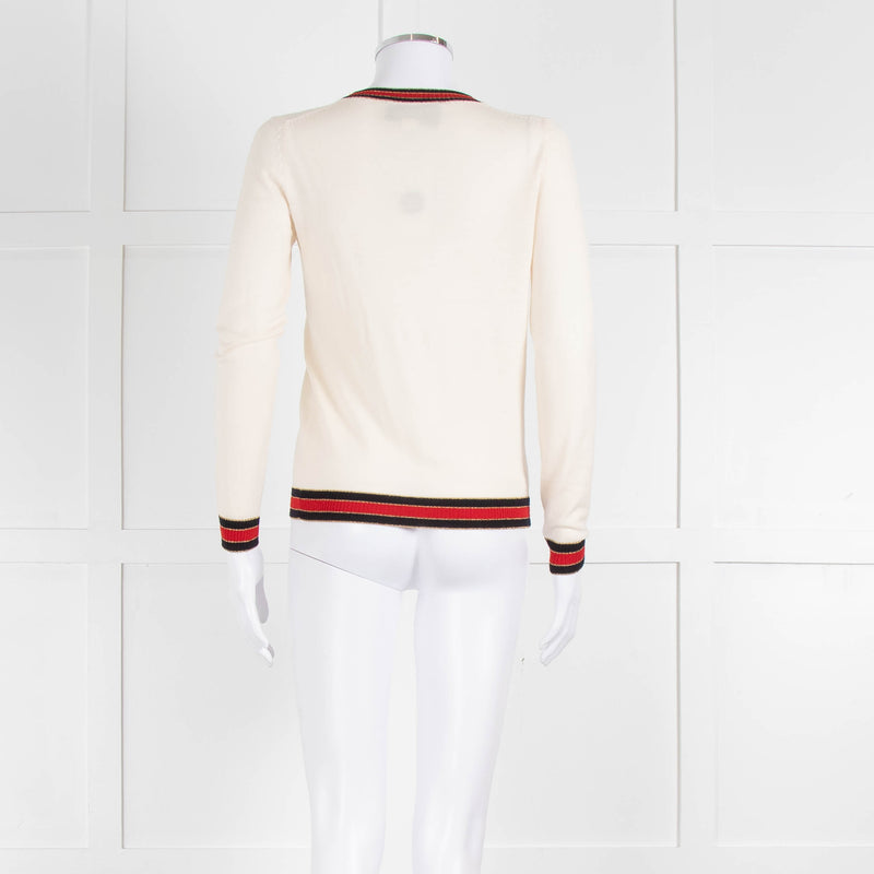 Gucci Cream Wool Knit Top With Red Trim