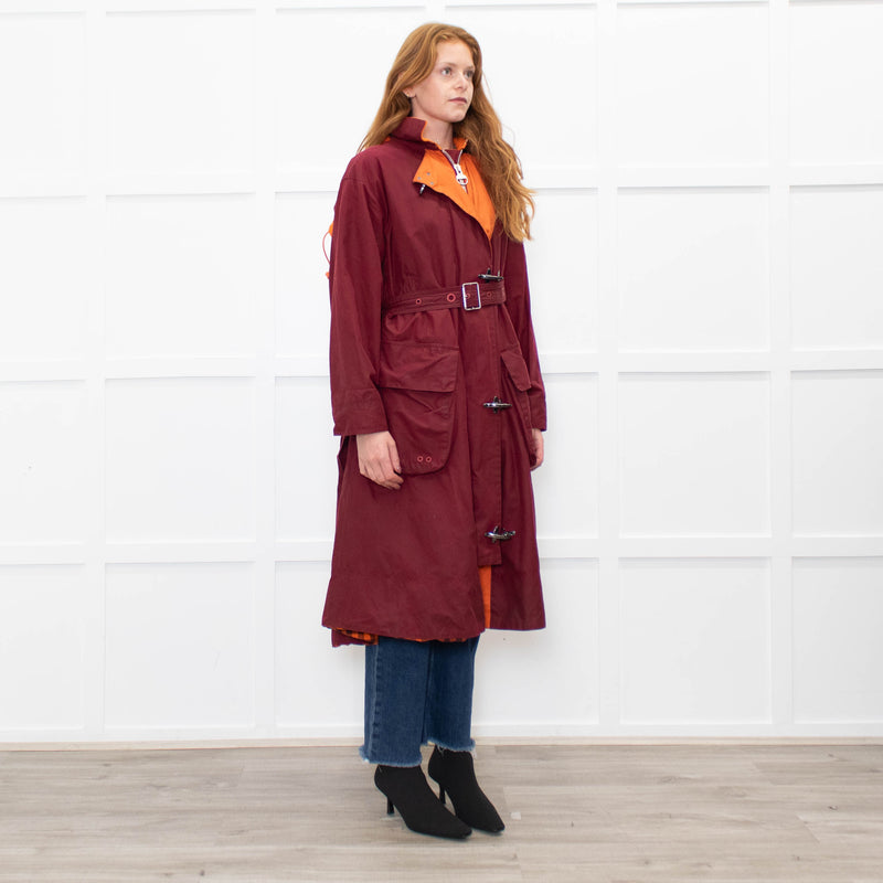 Barbour X Roksanda Burgundy and Orange Waxed Evengia Coat
