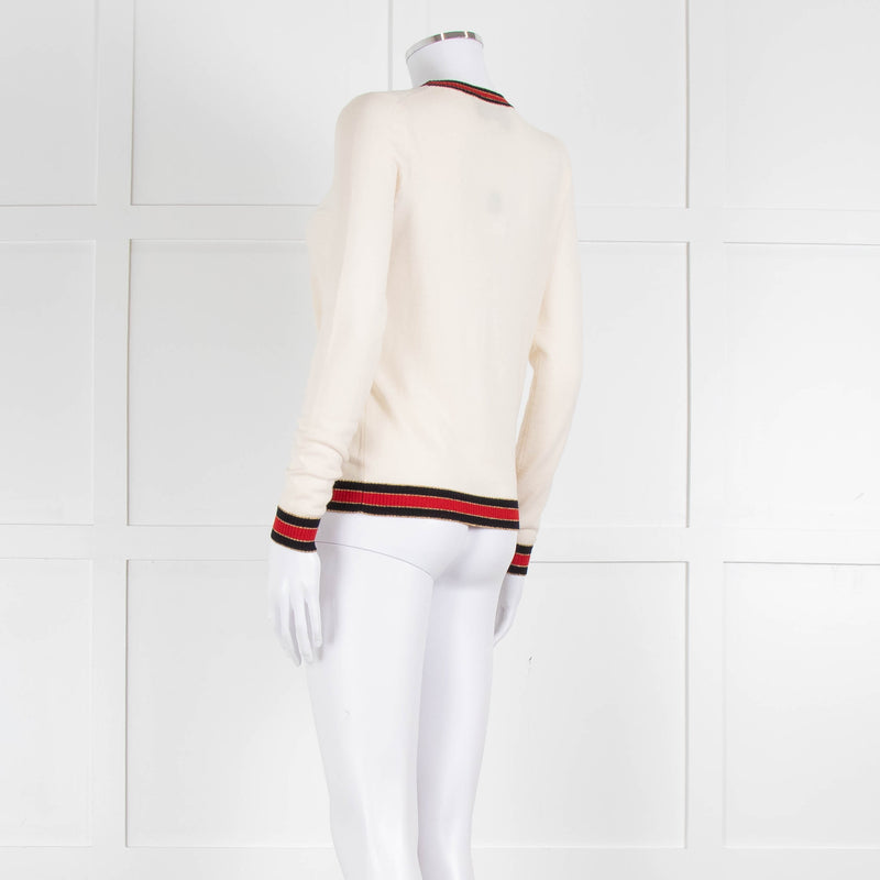 Gucci Cream Wool Knit Top With Red Trim