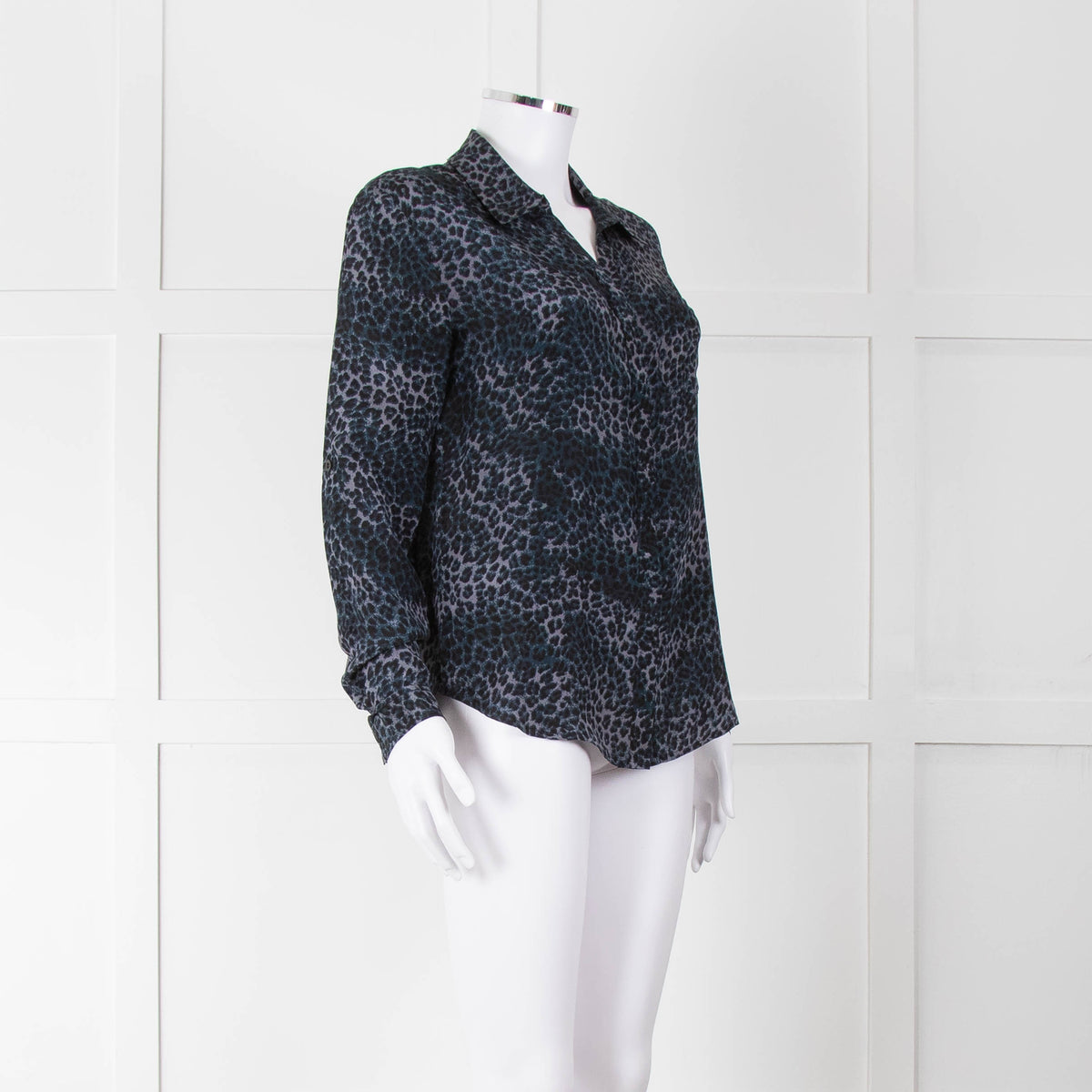 Iris Blue Black Animal Print Silk Shirt
