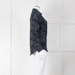 Iris Blue Black Animal Print Silk Shirt