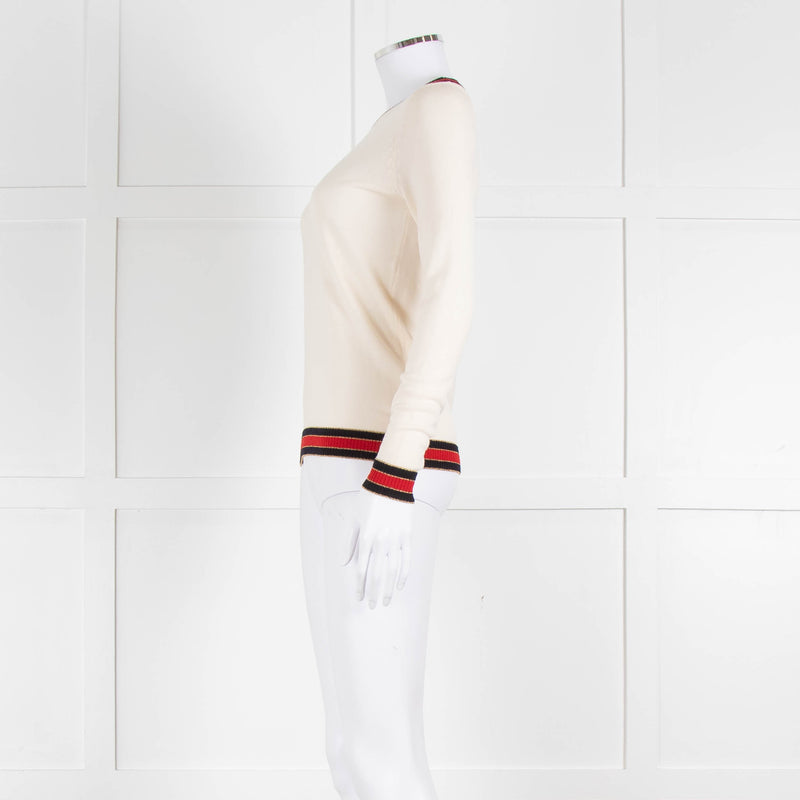Gucci Cream Wool Knit Top With Red Trim