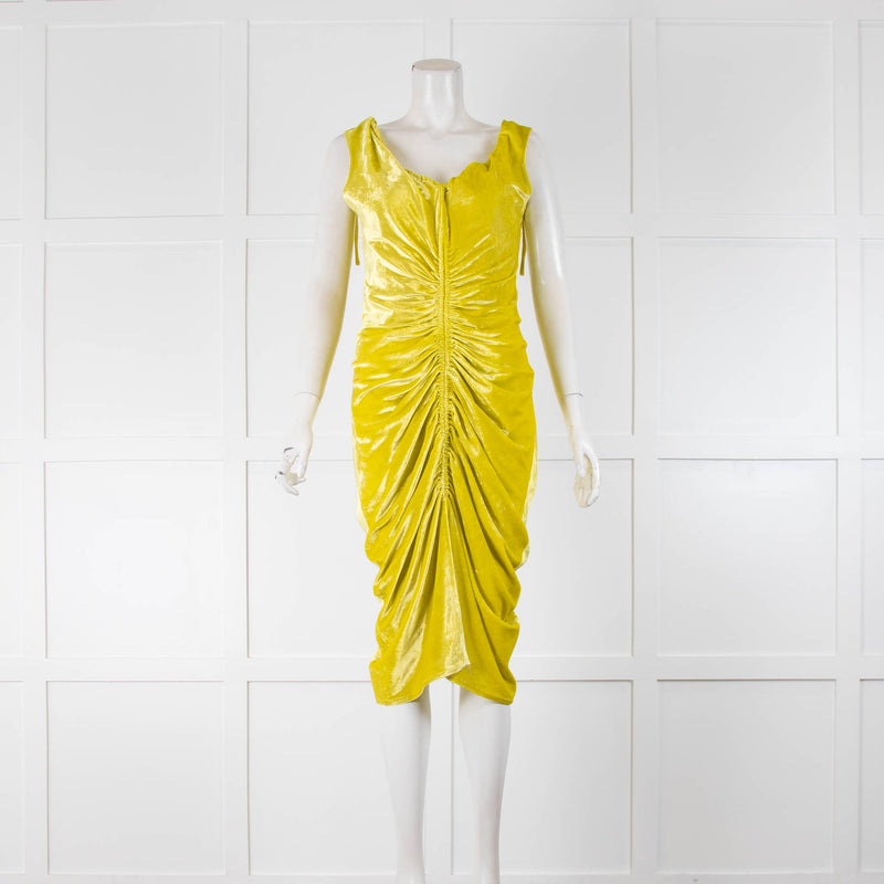 Bottega Veneta Yellow Ruched Velvet Sleeveless Dress