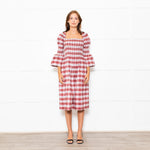Molly Goddard White Red Green Check Smocked Cotton Blend Midi Dress