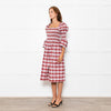 Molly Goddard White Red Green Check Smocked Cotton Blend Midi Dress
