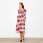 Molly Goddard White Red Green Check Smocked Cotton Blend Midi Dress