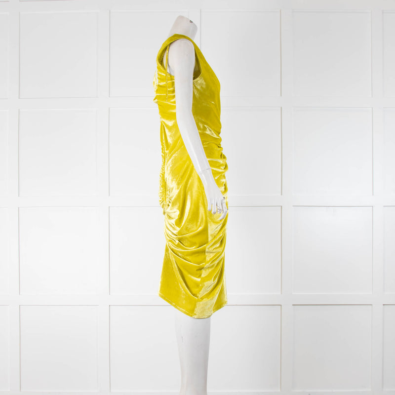 Bottega Veneta Yellow Ruched Velvet Sleeveless Dress