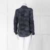 Iris Blue Black Animal Print Silk Shirt