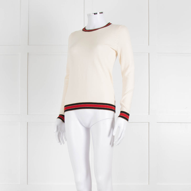 Gucci Cream Wool Knit Top With Red Trim
