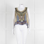Camilla Yellow Blue Embellished Silk Sleeveless Top