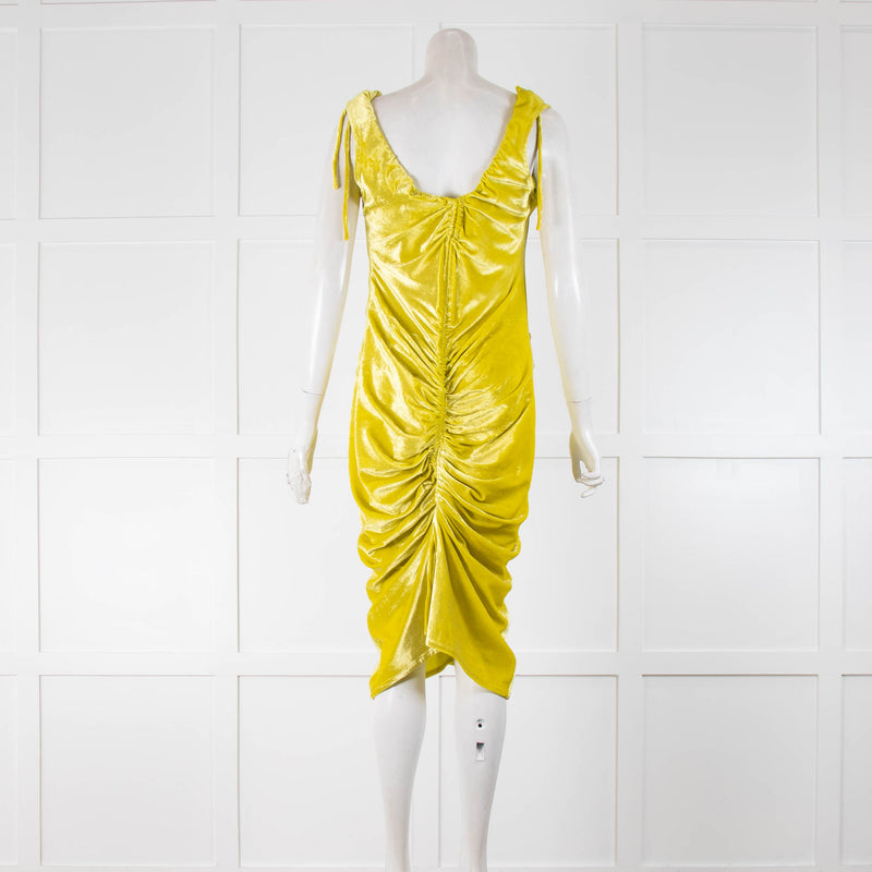 Bottega Veneta Yellow Ruched Velvet Sleeveless Dress