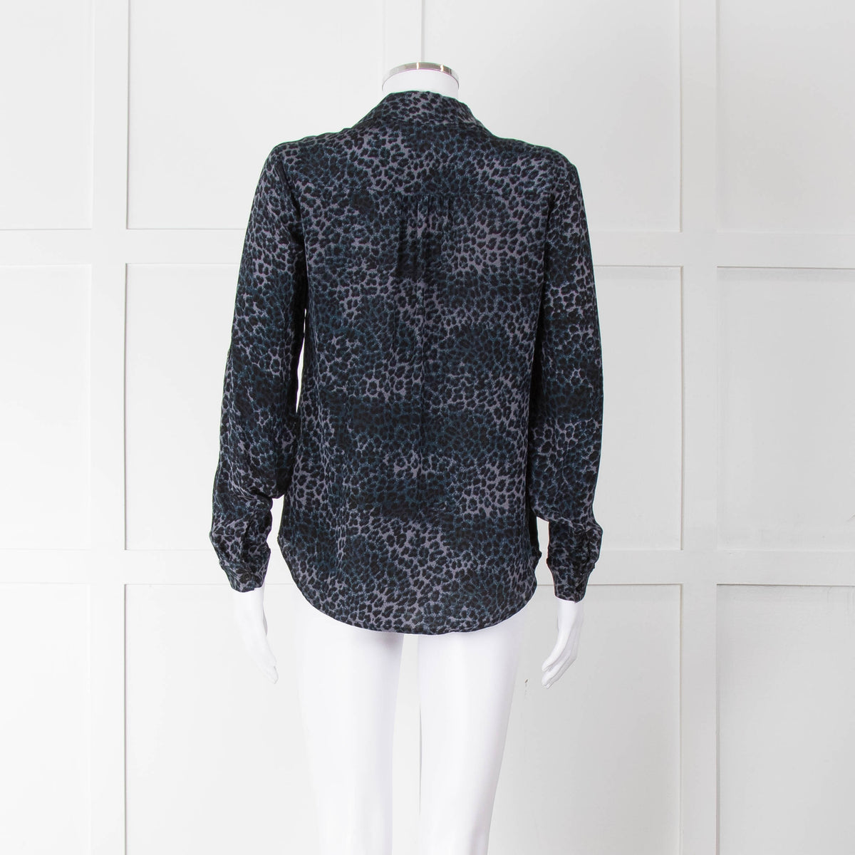 Iris Blue Black Animal Print Silk Shirt