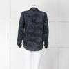 Iris Blue Black Animal Print Silk Shirt