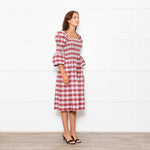 Molly Goddard White Red Green Check Smocked Cotton Blend Midi Dress