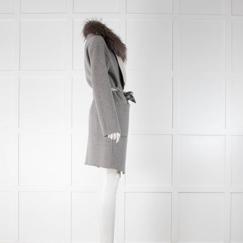 Suite Grey & Beige Reversible coat with detachable fur collar