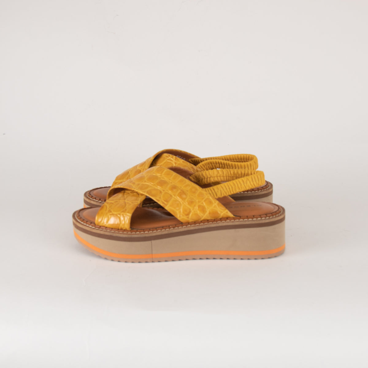 Robert Clergerie Yellow Croc Effect Platform Sandals