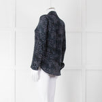 Iris Blue Black Animal Print Silk Shirt