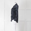 Iris Blue Black Animal Print Silk Shirt