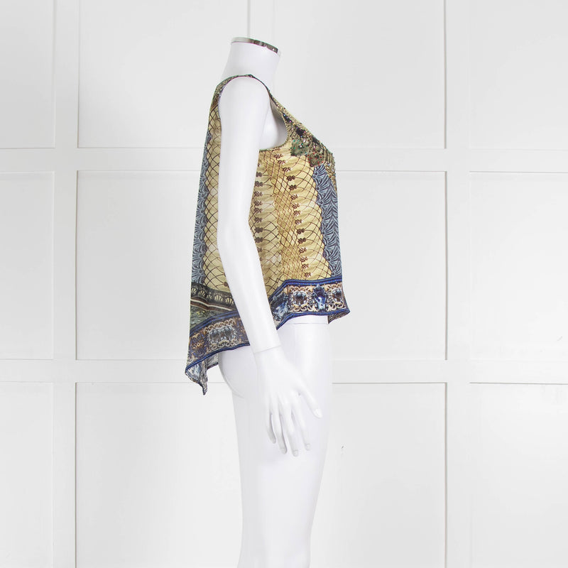 Camilla Yellow Blue Embellished Silk Sleeveless Top