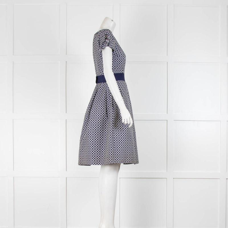 Carolina Herrera Navy White Bow Sleeve Detail Dress