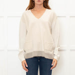 Fabiana Filippi Cream V-Neck Front Pocket Sweater
