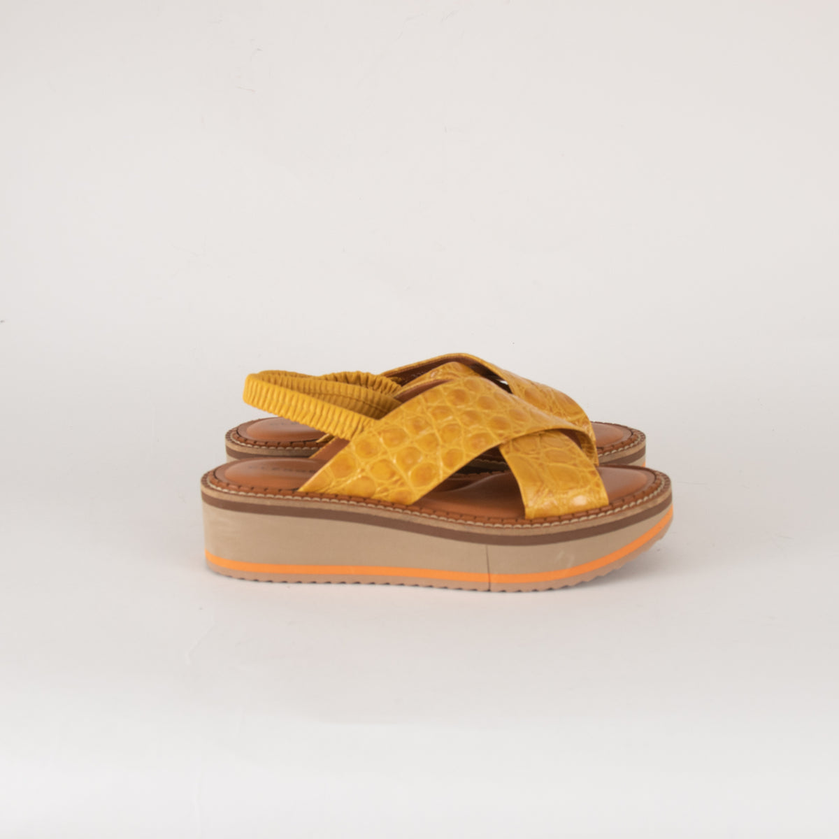 Robert Clergerie Yellow Croc Effect Platform Sandals