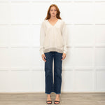 Fabiana Filippi Cream V-Neck Front Pocket Sweater