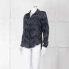 Iris Blue Black Animal Print Silk Shirt