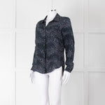Iris Blue Black Animal Print Silk Shirt