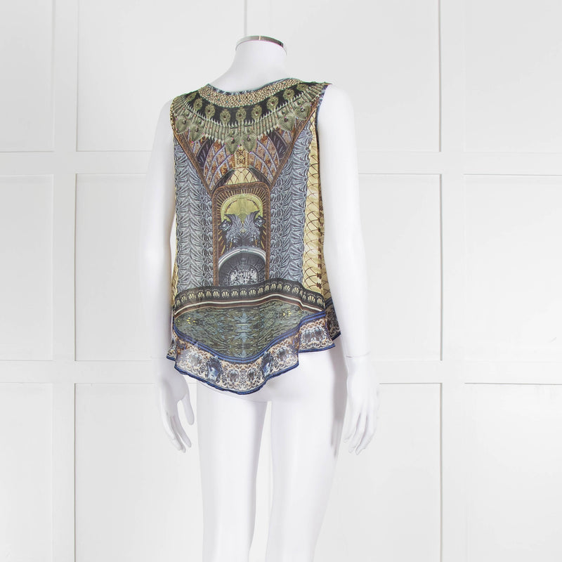 Camilla Yellow Blue Embellished Silk Sleeveless Top