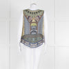 Camilla Yellow Blue Embellished Silk Sleeveless Top