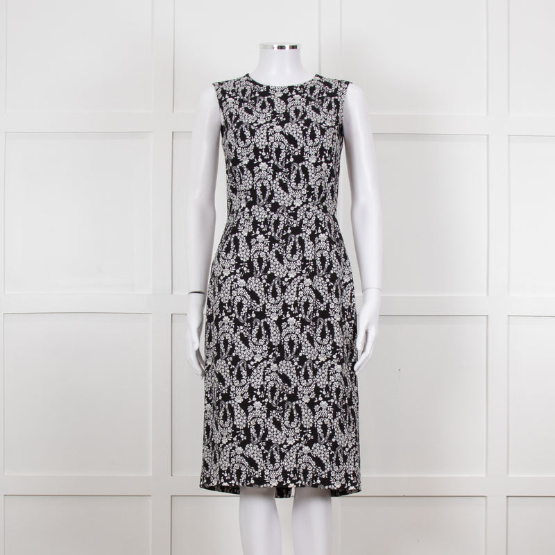 Dolce & Gabbana Black White Flower Print Sleeveless Knee Length Dress
