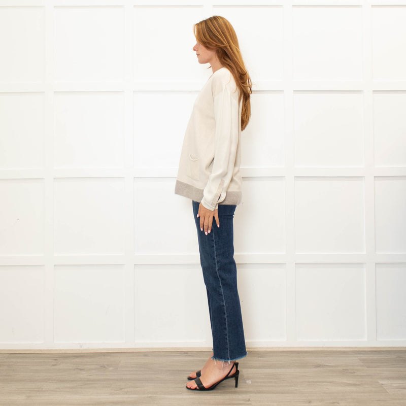Fabiana Filippi Cream V-Neck Front Pocket Sweater