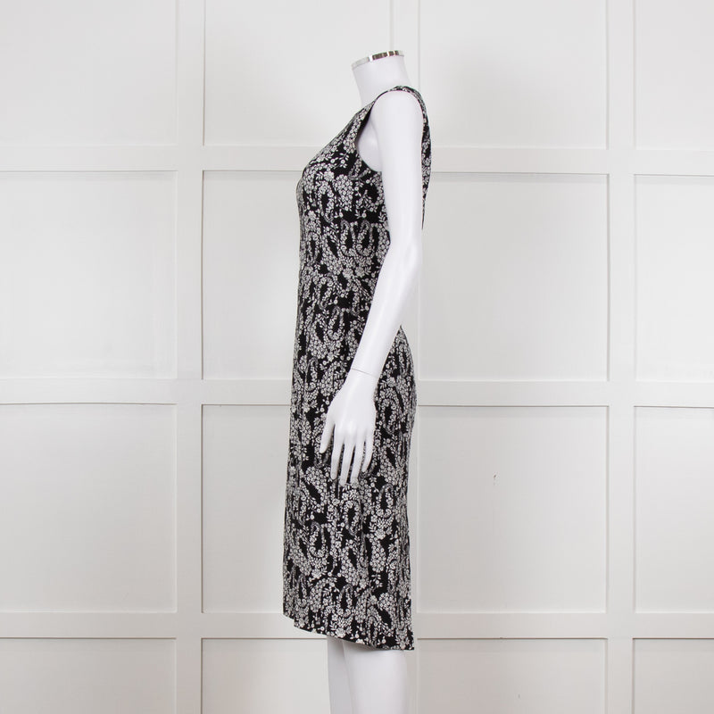 Dolce & Gabbana Black White Flower Print Sleeveless Knee Length Dress