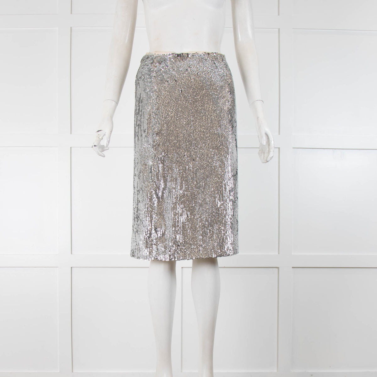 J Crew Silver Sequins Midi Skirt