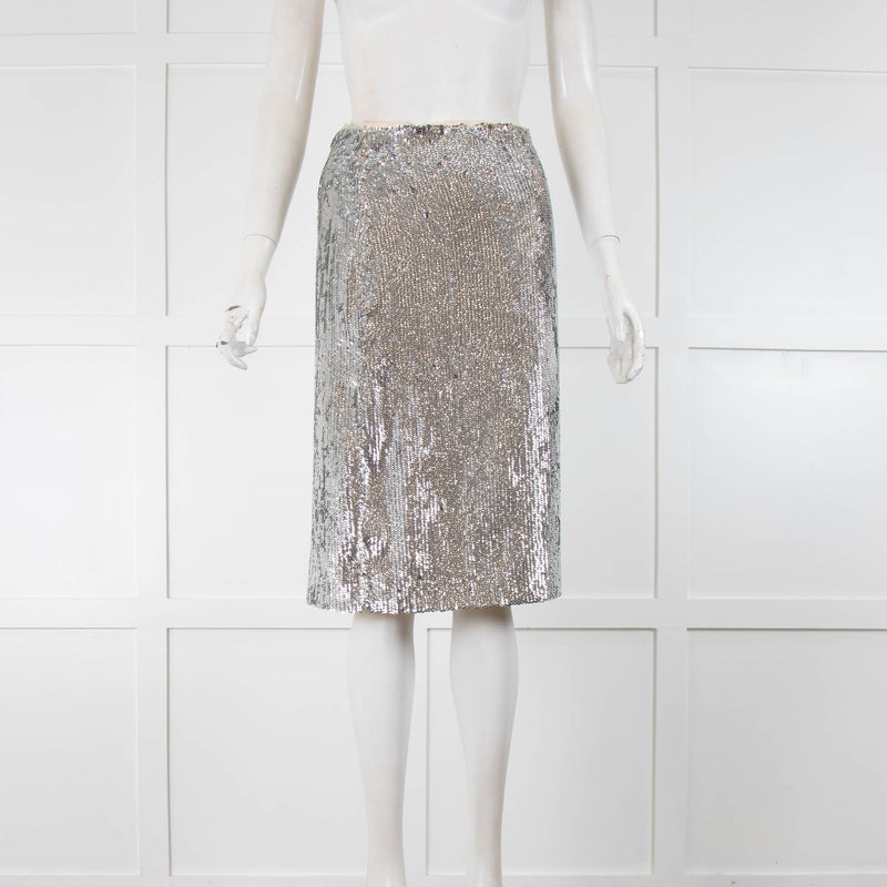 J Crew Silver Sequins Midi Skirt