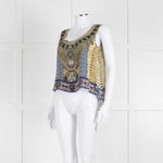 Camilla Yellow Blue Embellished Silk Sleeveless Top