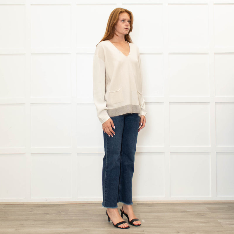 Fabiana Filippi Cream V-Neck Front Pocket Sweater