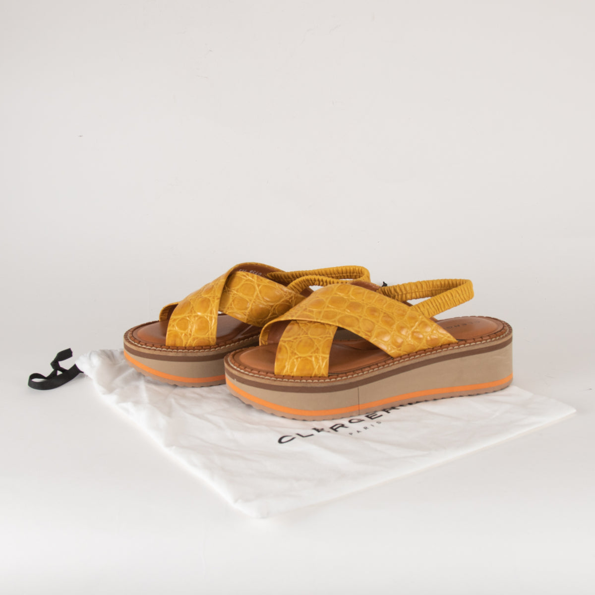 Robert Clergerie Yellow Croc Effect Platform Sandals