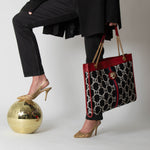 Gucci Black & White Boucle Wool Red Leather Trim Rajah Bag