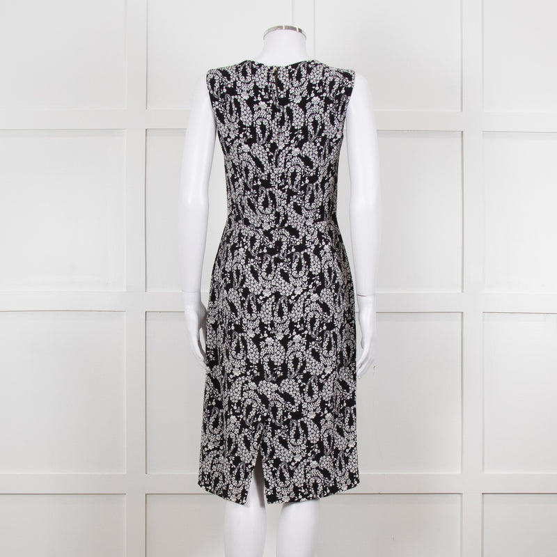 Dolce & Gabbana Black White Flower Print Sleeveless Knee Length Dress