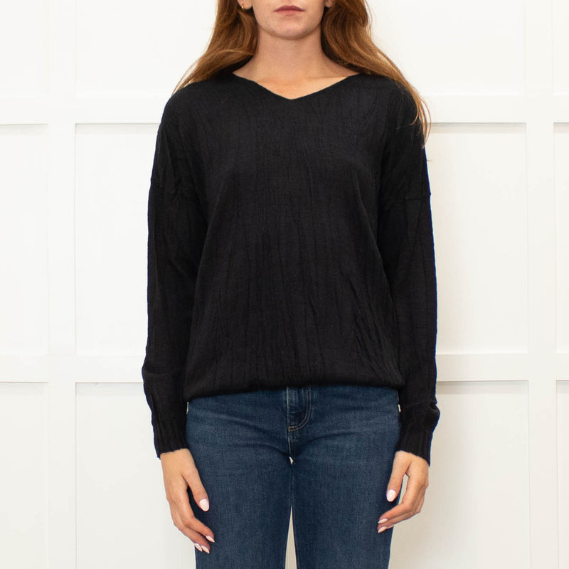J'M Design Navy Fine Wool Blend Crinkled Sweater