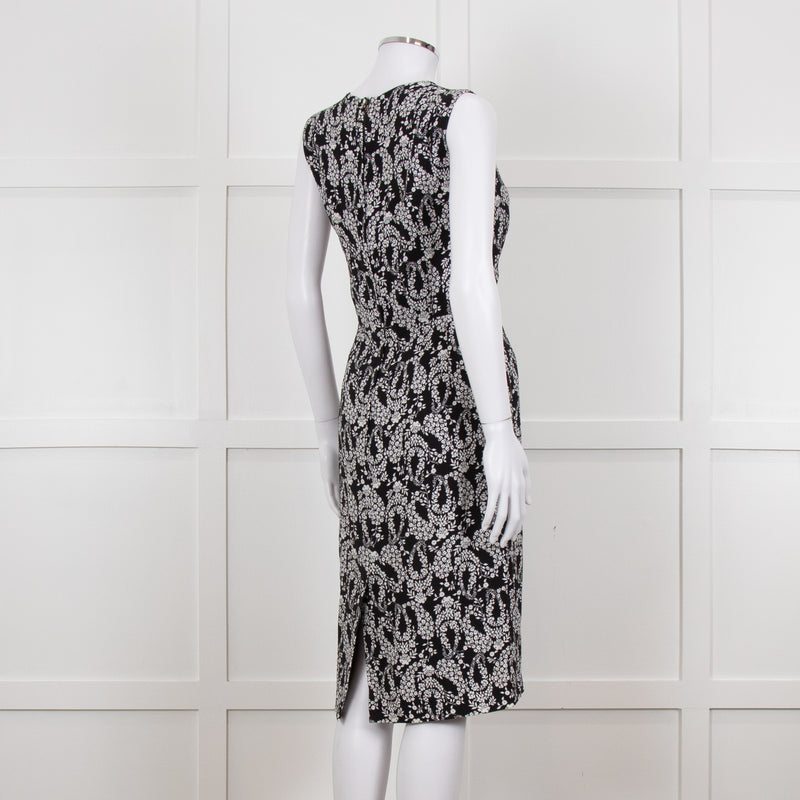 Dolce & Gabbana Black White Flower Print Sleeveless Knee Length Dress